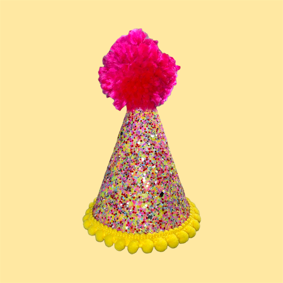 Paw-ty Hat: Pink Pom / Yellow Trim
